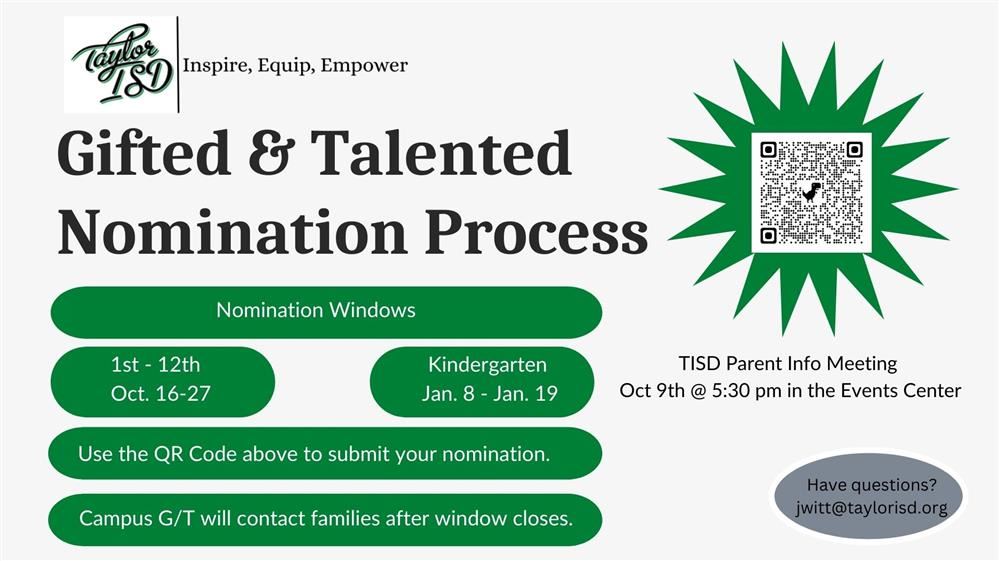 Gifted & Talented Nomination Window